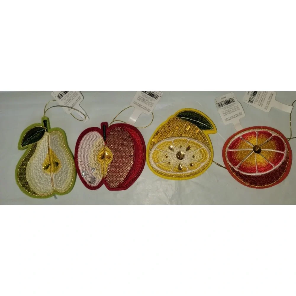 4x 2022 Wondershop Fruit Shaped Sequined Holiday Ornaments Christmas Apple Pear